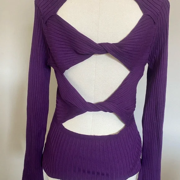 Purple Ribbed Long Sleeve Blouse - Picture 4 of 4